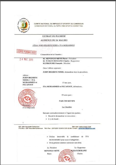 FECAFOOT candidature de iya invalidée